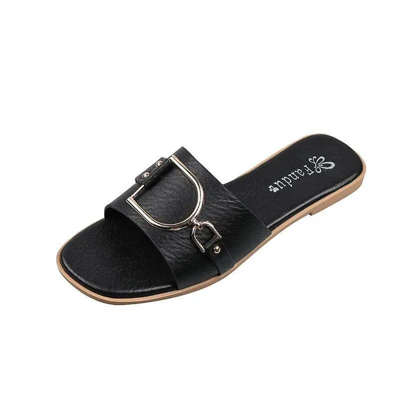 

2021 summer new style metal buckle decoration slippers ladies large size 41-43