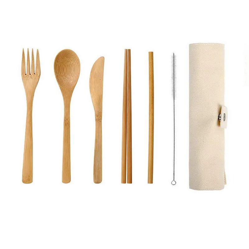 Бамбуковая посуда деревянный набор столовых приборов для путешествий