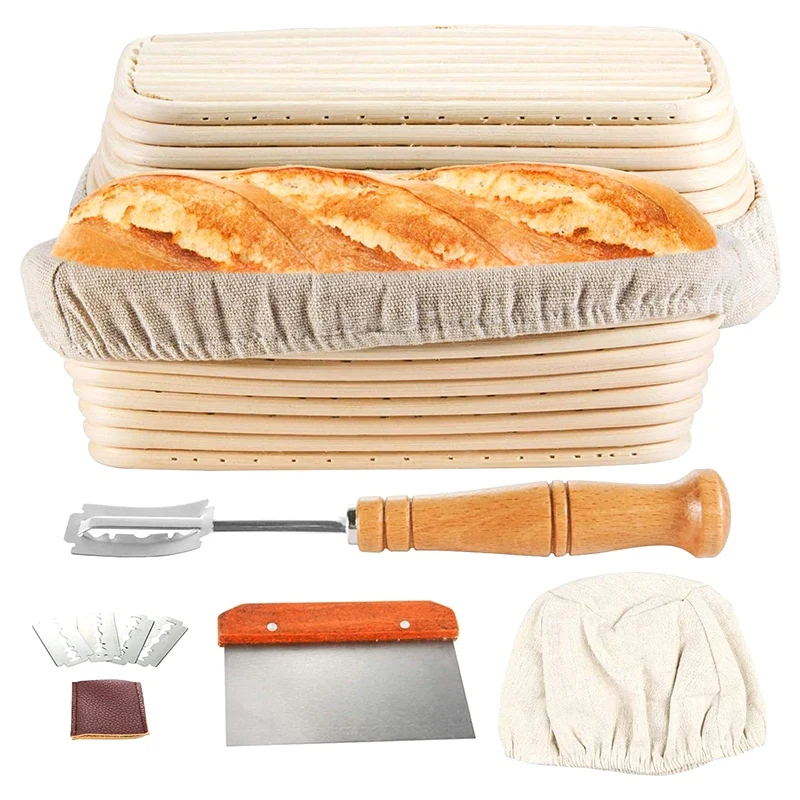 

Proofing Basket 10 Inch, Set of 2,Oval Bread Proofing Basket, with Dough Scraper, Bread Lame, for Sourdough Breads