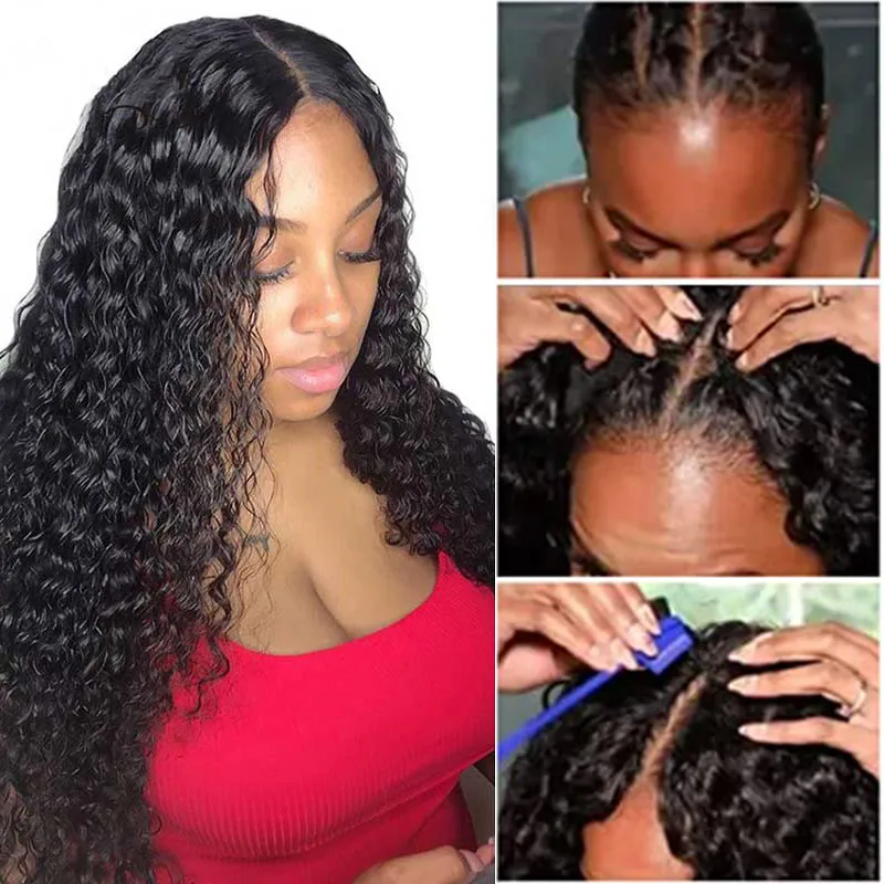 

Deep Curly V Part Wig Human Hair Wigs No Leave Out Side Upgrade U Part Wig No Glue Deep Wave Human Hair Half Wigs For Women Remy