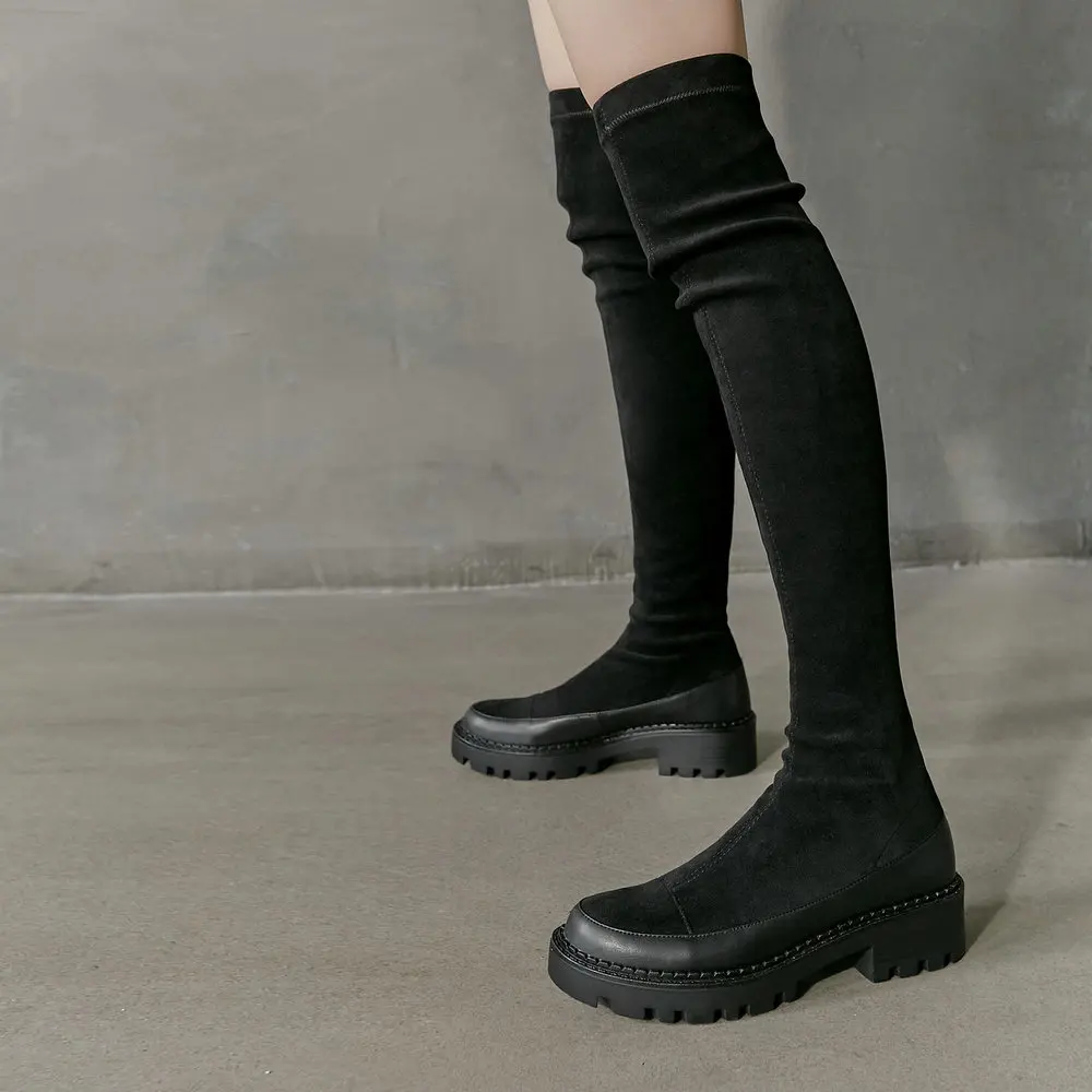 

Женские сапоги выше колена SKLFGXZY, черные сапоги из натуральной воловьей кожи, модная обувь, размеры 34-40