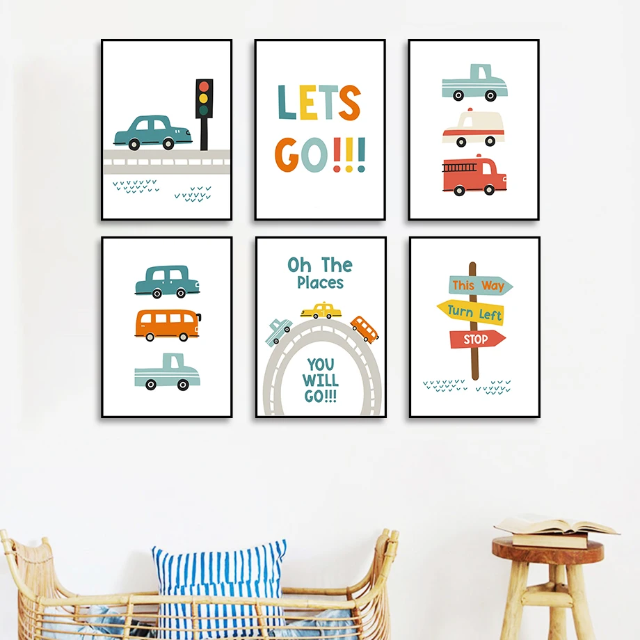 

Cartoon Kids City Car Driver Club Nordic Posters And Prints Wall Art Canvas Painting Nursery For Kids Room Decor Wall Pictures