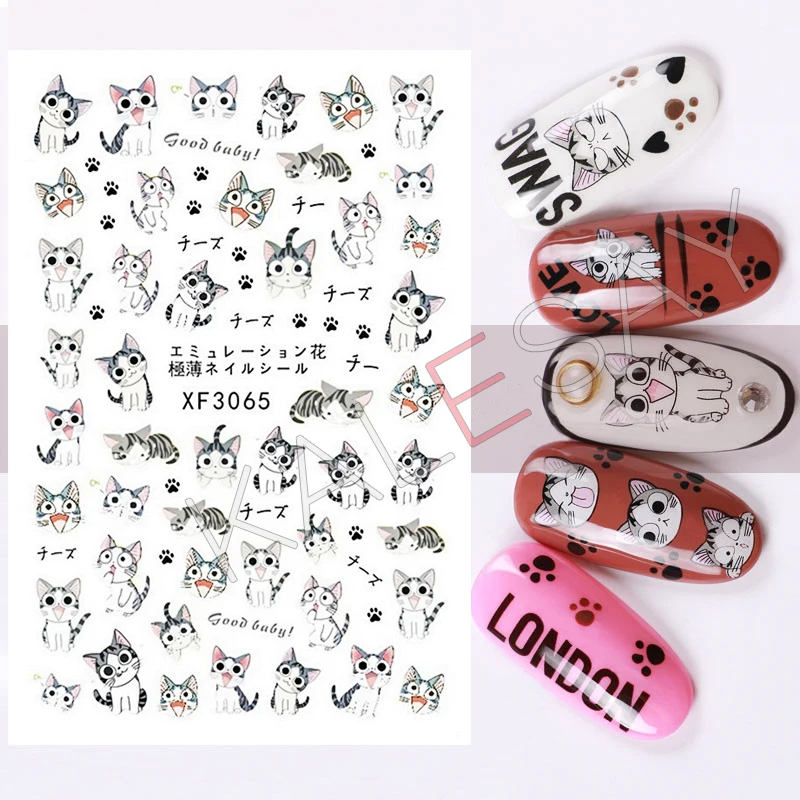 Наклейки для дизайна ногтей в виде кота дизайн маникюра 3D наклейки декоративные