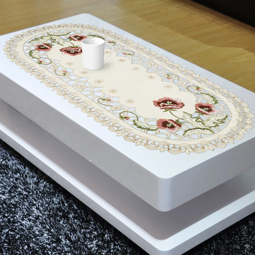 

Simple Design Table Runner Flag Shaped Embroidered Polyester Coffee Tea Desk Tablecloth Placemat Decor