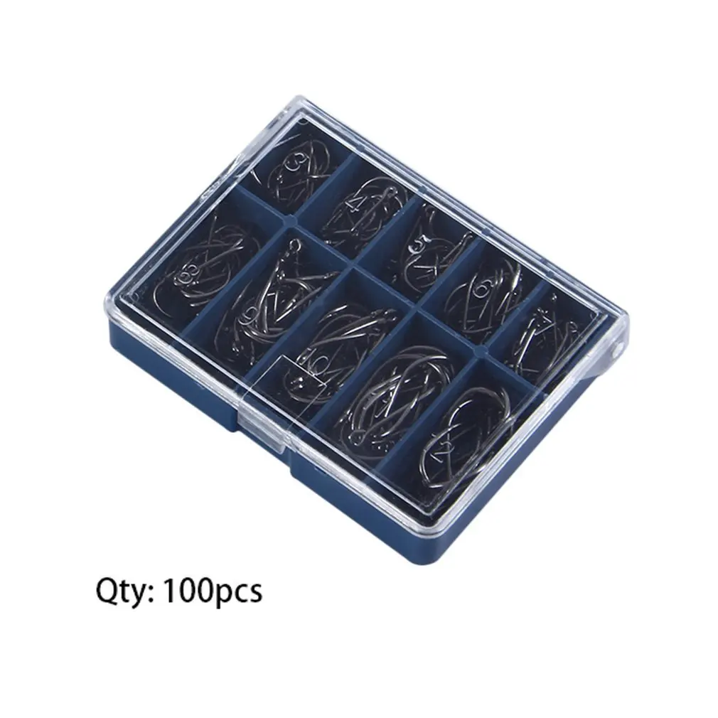 

Durable 1 Set 100 Pcs 10 Sizes 3# To 12# Black Silver Fishing Hooks With Hole Carp Fishing Tackle Carry Box