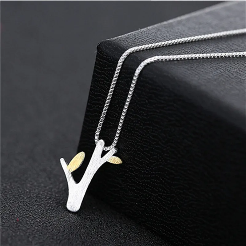 

Women Cute Small Branch Pendant Necklace Fashion 925 Sterling Silver Clavicalis Chokers Anti Allergy Birthday Gift Chic Necklace