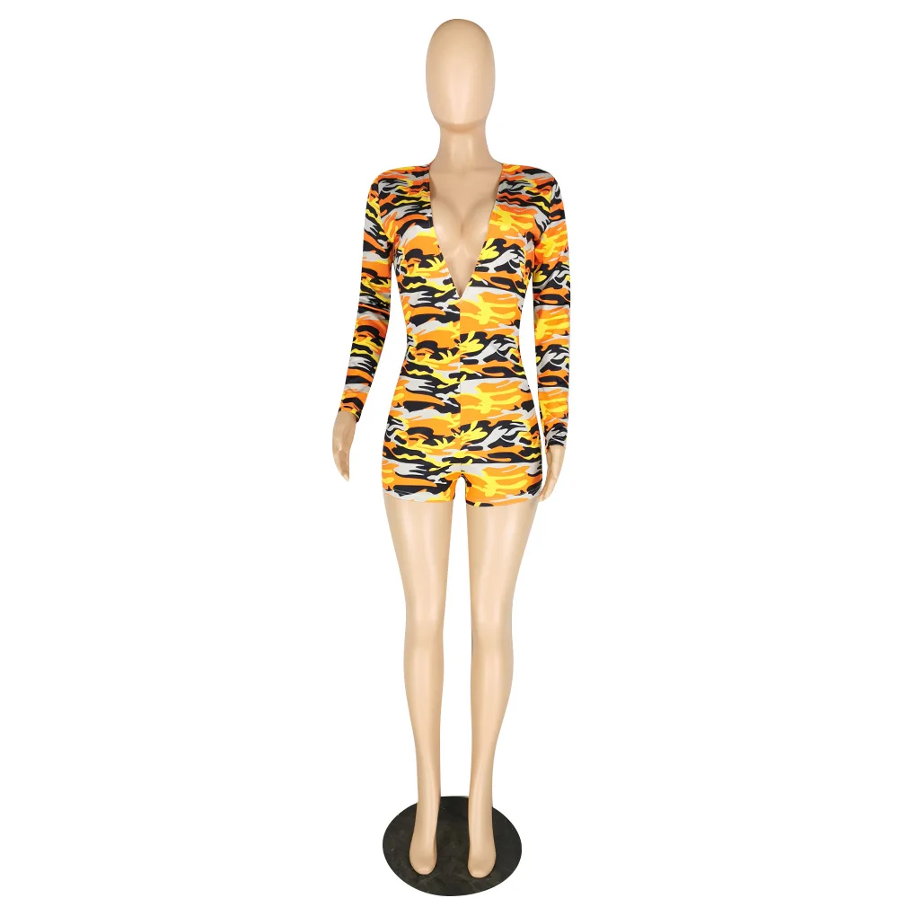 2020 Для женщин Летние Боди облегающий силуэт сексуальная с камуфляжным принтом