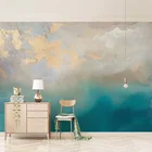 Настенные 3D-обои на заказ, современная абстрактная картина маслом, синее море, позолоченная текстура, обои для гостиной, фона за телевизором, декор для стен