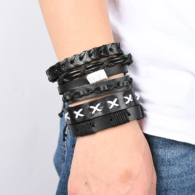 

Black Wrapped Woven New Fashion Handmade Men's Bracelets Men's and Women's Leather Bracelets Men's Bracelets Wholesale Jewelry