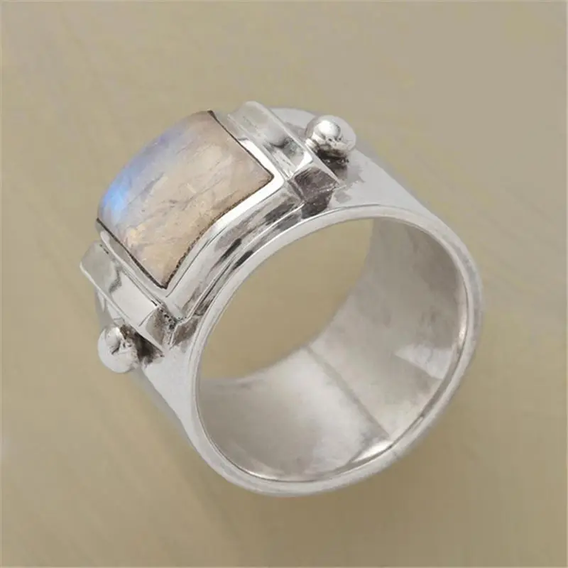 

Vintage Moonstone Wedding Rings for Women White Gold Color Large Big Stone Promise Rings Fashion Female Engagement Jewelry Gifts