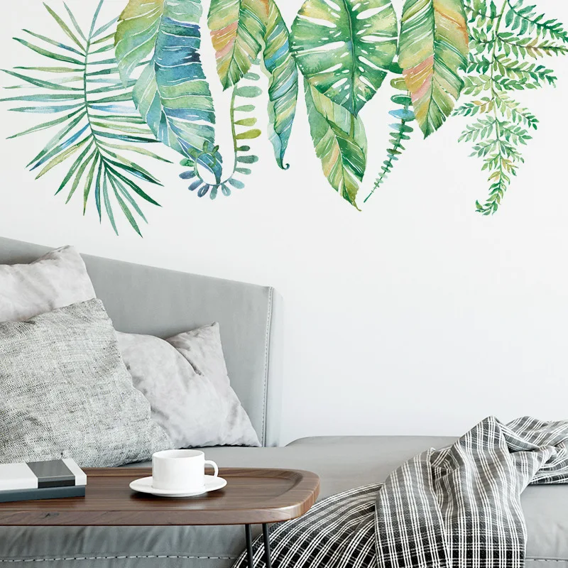 

Nordic Green Broad Leaf Wall Stickers for Living room Bedroom TV Sofa Background Wall Decor Vinyl PVC DIY Wall Decals Home Decor
