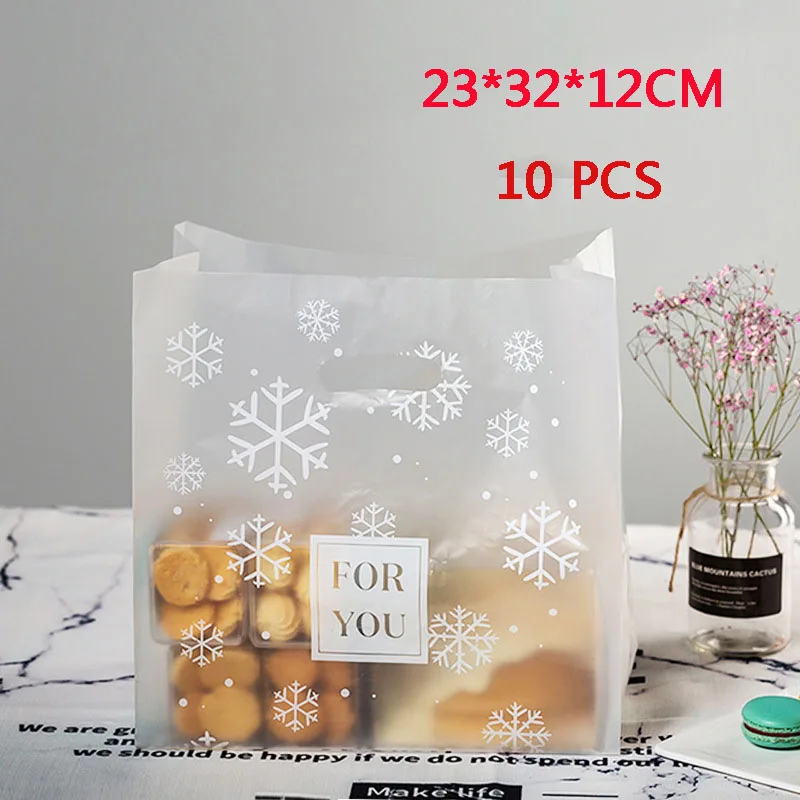 snowflake 10 шт. упаковка для конфет, печенья, для сладостей, вечерние, вкусные, пластиковый пакет с ручками, подарок для торта, бонбоньерка, Подарочный пакет, Свадебная Упаковка - Цвет: snowflake