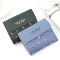 womens wallet letter floral tri fold buckle female cute pu leather solid color coin purses ladies card holder mini clutch bag