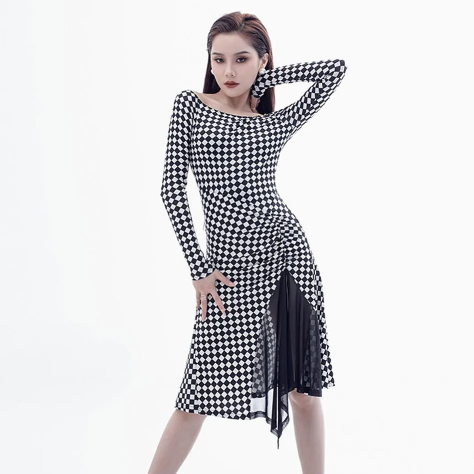Женское лоскутное платье для латиноамериканских танцев Белое и черное бальных