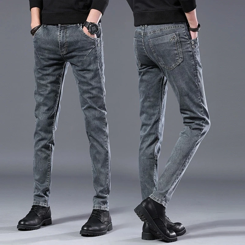 2022 Spring and Autumn New Men's Fashion Casual Pure Color Jeans Classic Stretch Slim Men's Cotton High Quality Jeans 28-36