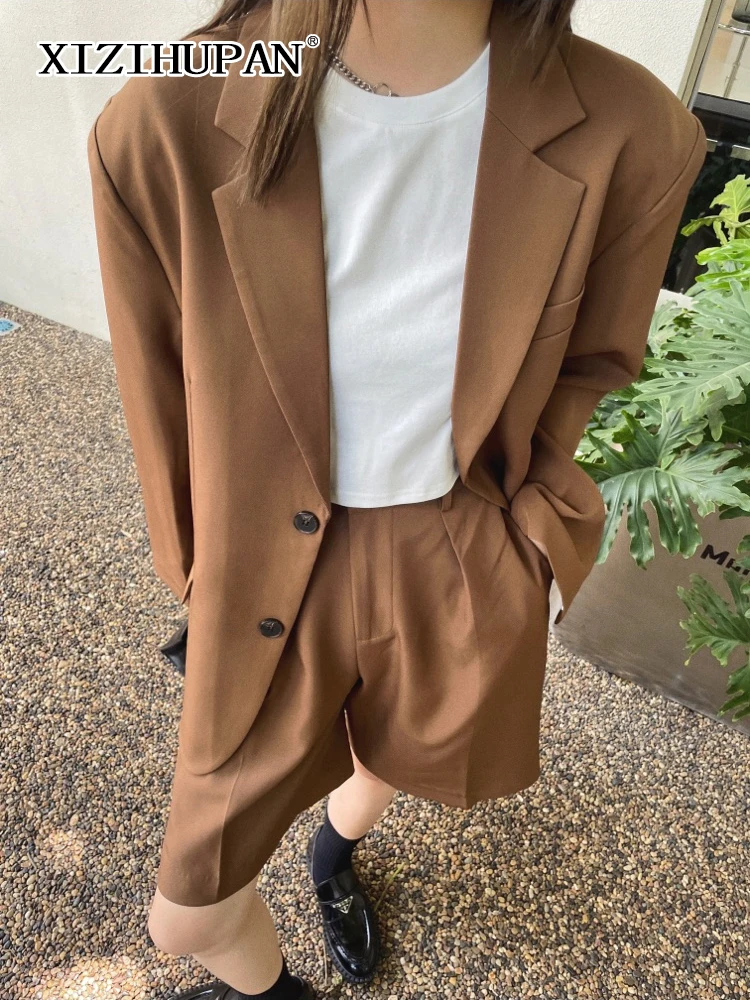 

Пиджак XIZIHUPAN женский с длинным рукавом, пиджак свободного покроя в полоску, прямой модный блейзер в стиле пэчворк, черного цвета, 2021