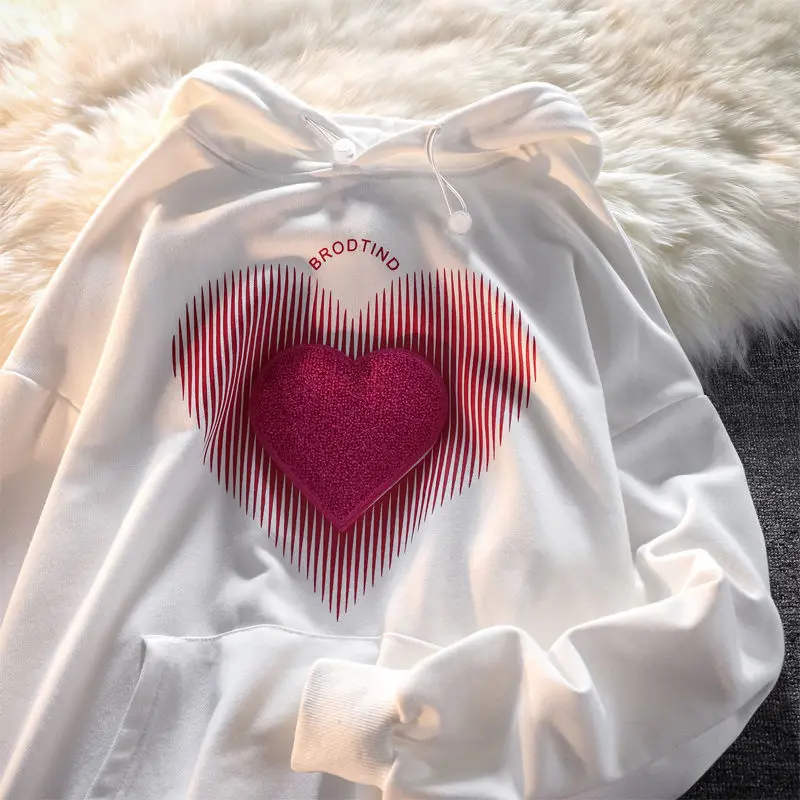 

Корейская кавайная одежда с трехмерным принтом в форме сердца, Толстовка Оверсайз, повседневный свободный Женский пуловер с длинными рукав...