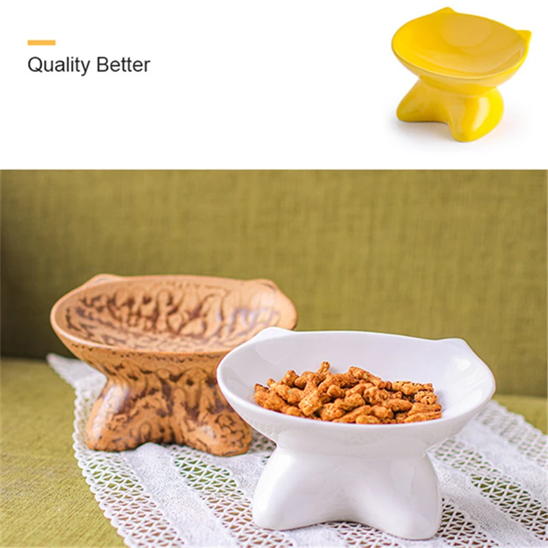 

Ceramic Cat Bowl Feeder with Raised Cute Cat Ear Protect Food Cat Bowl Ceramic Small Dog Pet Supply