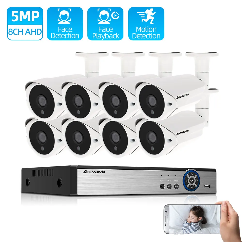 

Face Recognition 5MP Security Camera System 8CH AHD DVR Kit 4/8PCS 5MP HD Outdoor CCTV Camera P2P Video Surveillance System Set