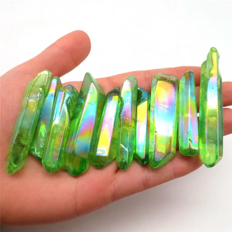 100 г 500 зеленая аура кварцевый кристалл с титановым покрытием грубая Радужная