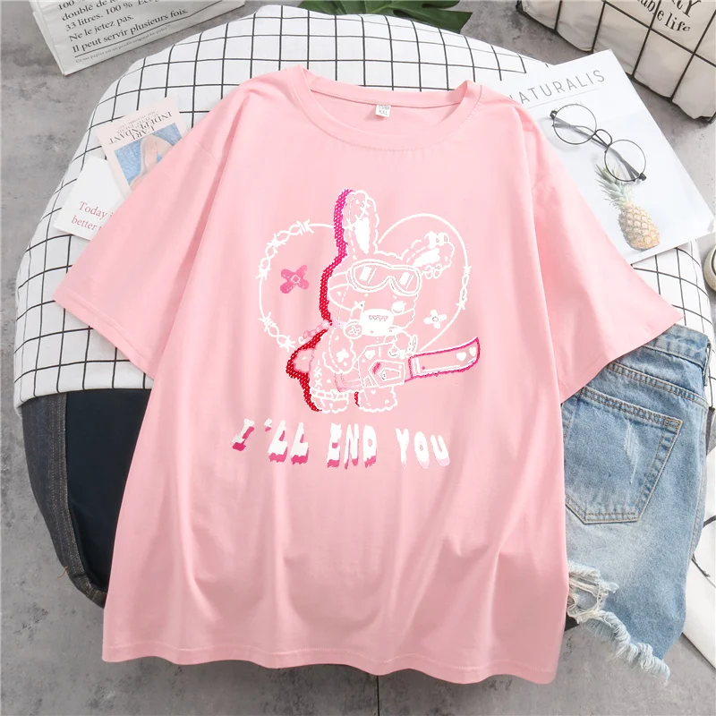 

Luren Oversized T Shirt Japanese Gothic Bear Cartoon Tees Ulzzang Short-sleeved Casual Punk Harajuku Shirt Female Retro