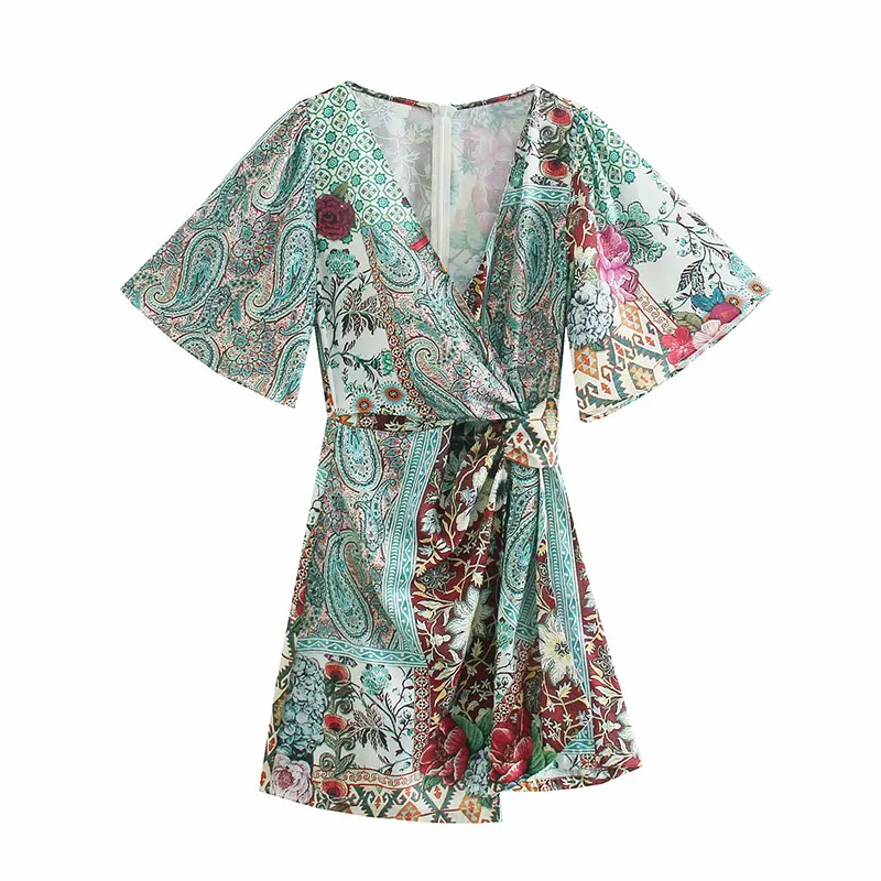 

Платье Nlzgmsj Za 2021, женские летние платья с принтом в стиле пэчворк, женские платья с коротким рукавом, винтажное мини-платье с запахом, повседн...