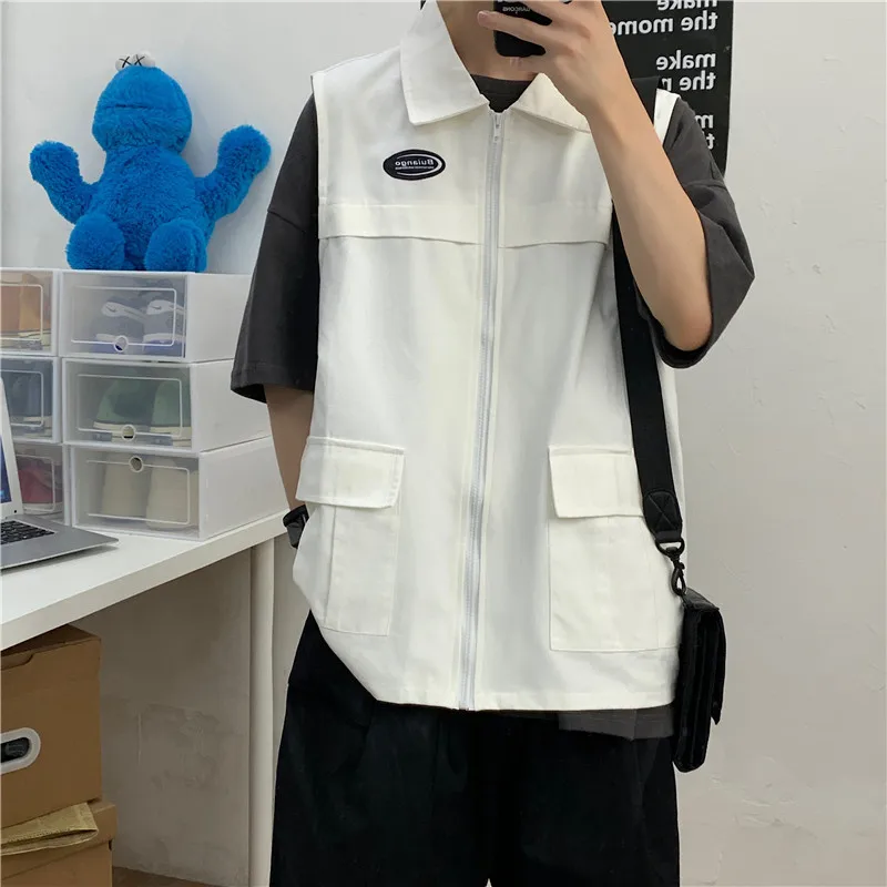 Жилетка мужская однотонная повседневный Свободный жилет с несколькими