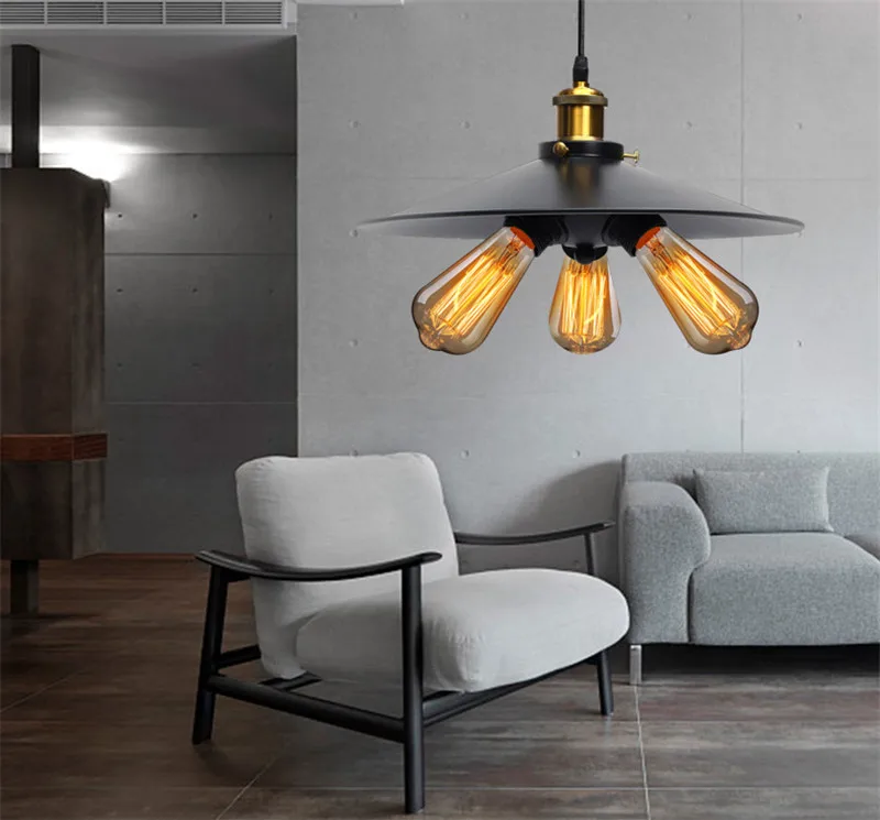 

E27 Retro Industrial Vintage Hanging Iron Pendant Light Lamps Bulb AC110V-220V 3 Heads Black Shell