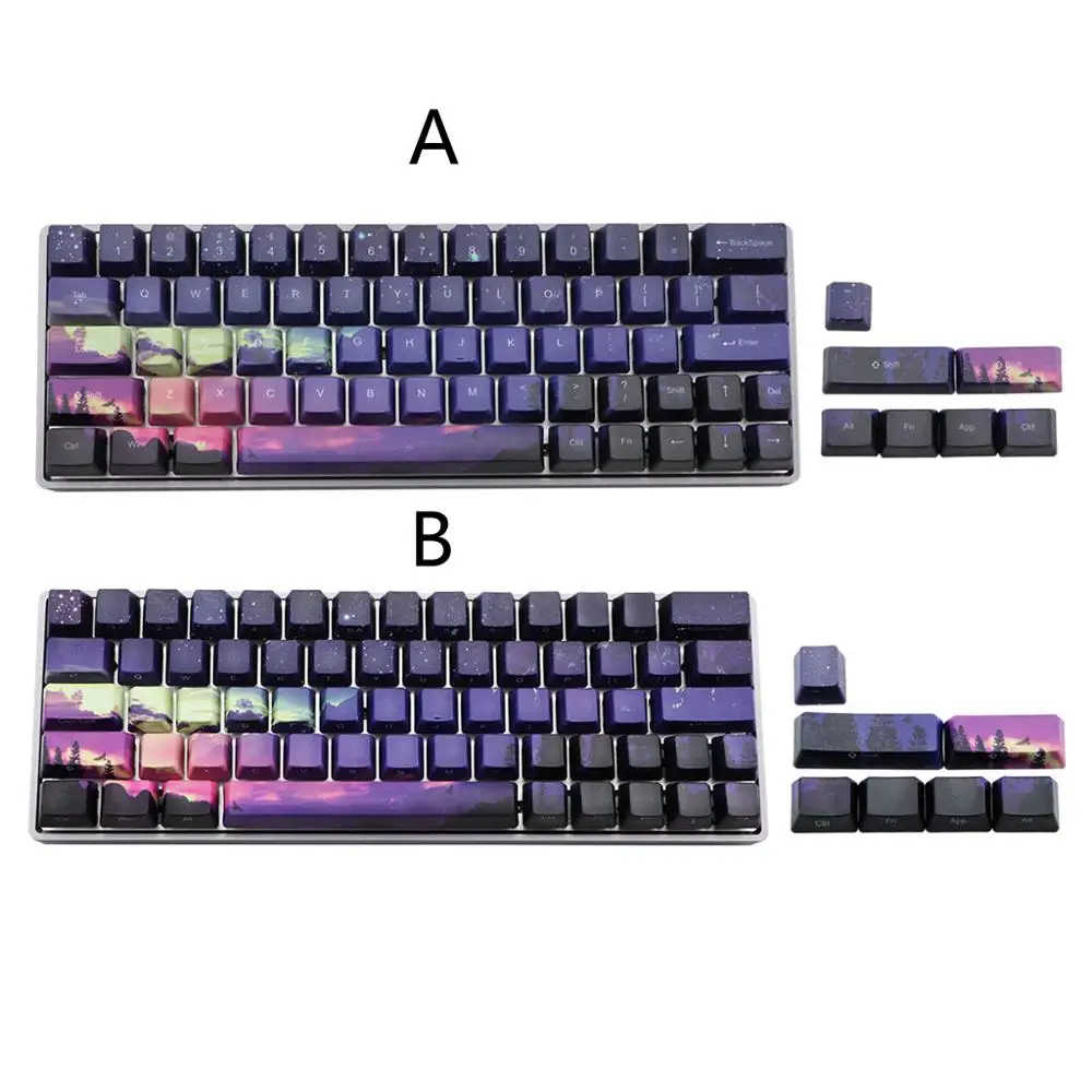 

71 ключ OEM PBT Keycaps полный комплект механическая клавиатура Keycaps 5 сторон краситель-сублимация фиолетовый рассвет светильник Снежная звезда ...