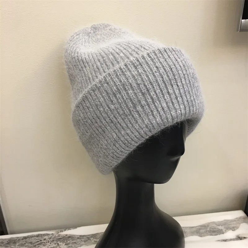 

Winter Hats For Women Beanie Hat Rabbit fur Woman Hat Winter Beanies for Ladies Knitted Hat Cashmere Autumn Solid Bonnet 2020