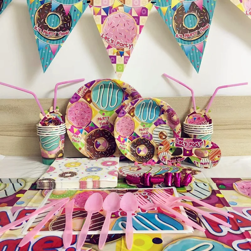 Мультяшные Милые Пончики скатерть для вечерние одноразовые подарки на день