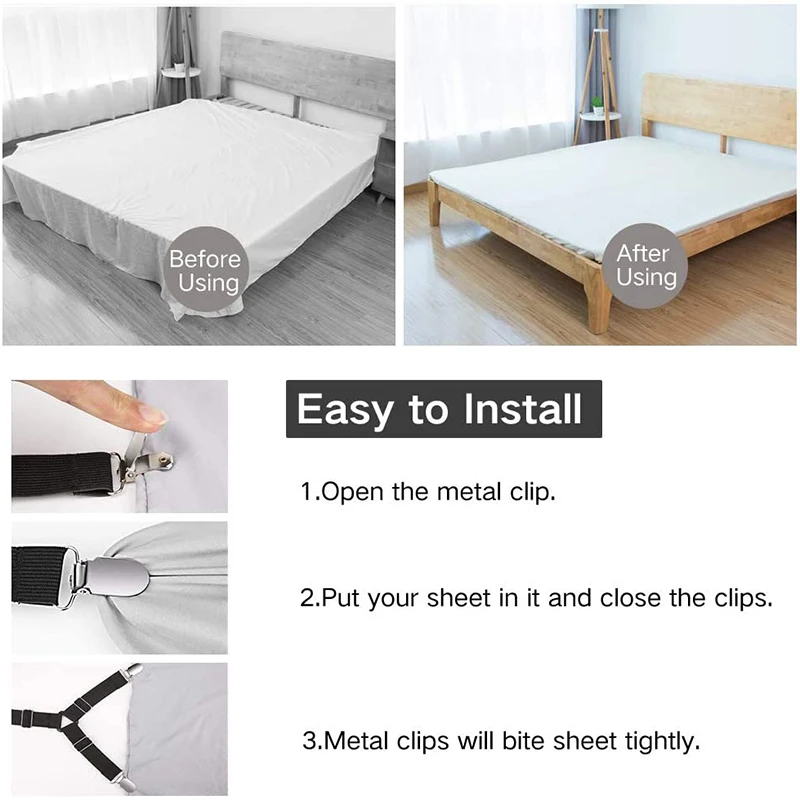

4PCS/Set Elastic Bed Sheet Grippers Belt Fastener Bed Sheet Clips Mattress Cover Blankets Holder Sofa Fixation Organize Gadgets