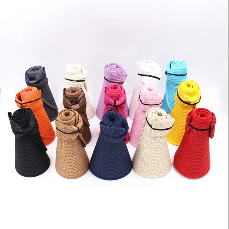 

2021 New Spring Summer Visors Cap Wide Large Brim Sun Hat Beach Hats for Women Straw Hat Wholesale Chapeau