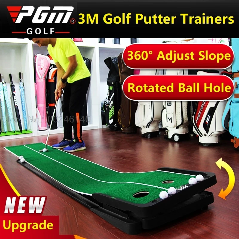 3M Golf Putting Mat Golf Putter Trainer Green Putter Practice Set Ball Return Mini Golfer Green Fairway 360° Adjustable Slope