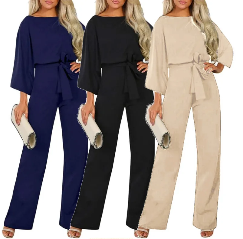 New jumpsuit women 2021 fashion pants bat long-sleeved lace-up one-piece trousers female plus size loose casual streetwear