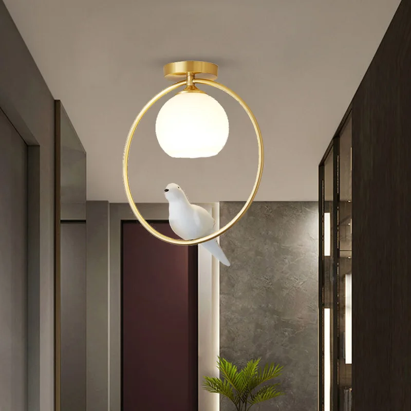 Золотая птица латунное кольцо современный потолочный светильник стеклянный
