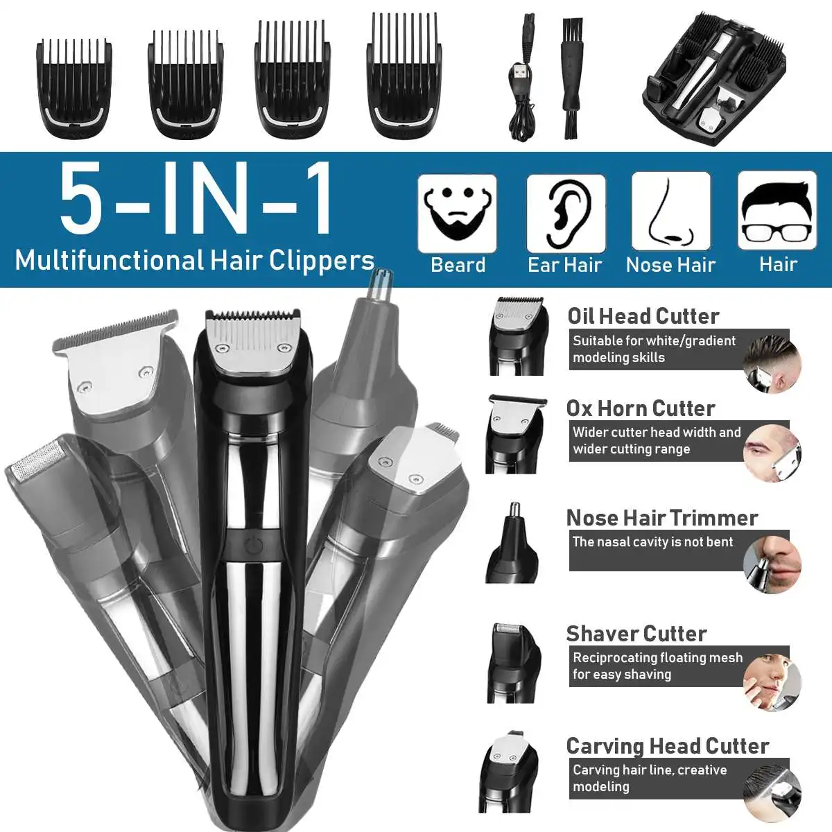 

Перезаряжаемый электрический триммер для волос, бритва, профессиональные беспроводные машинки для стрижки волос, машинка для бритья, мужск...