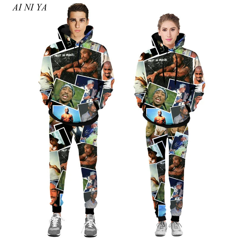 

2021 Autumn New Fashion Hoodies 3D All Over Print Tupac Shakur 2Pac Men/women Sweatshirt Harajuku Hoodies+joggers pants