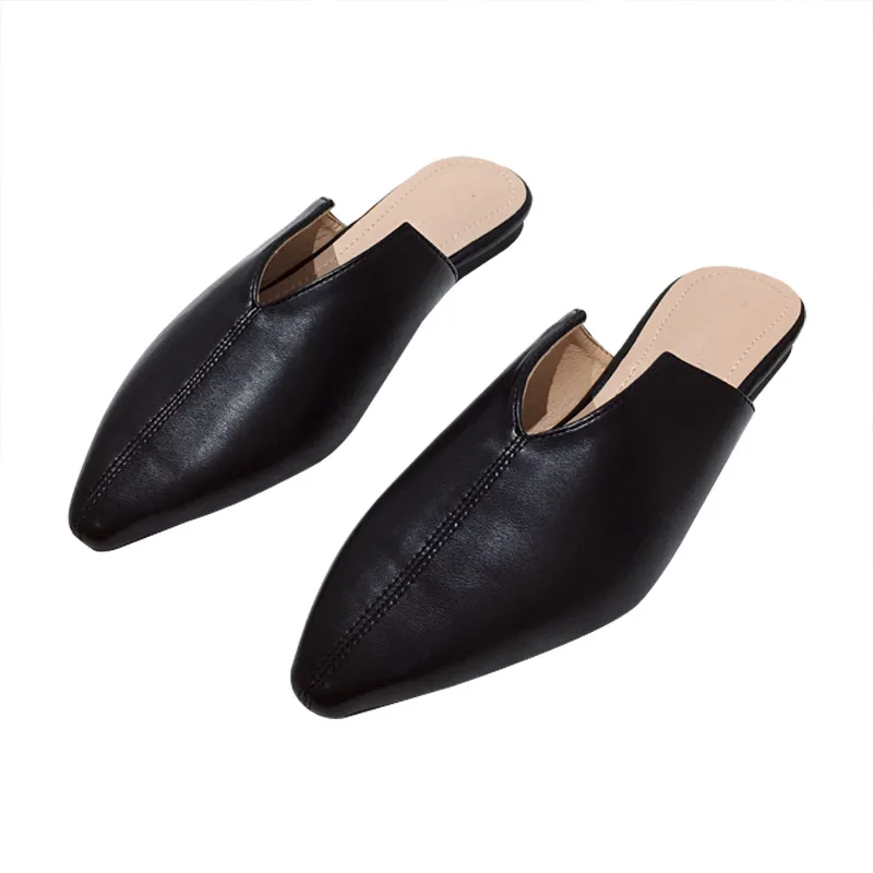 

Shoes Woman 2021 Pointed Toe Female Slippers Low Luxury Slides New Cover Summer Designer Rome Hoof Heels Fabric PU Rubber Basic
