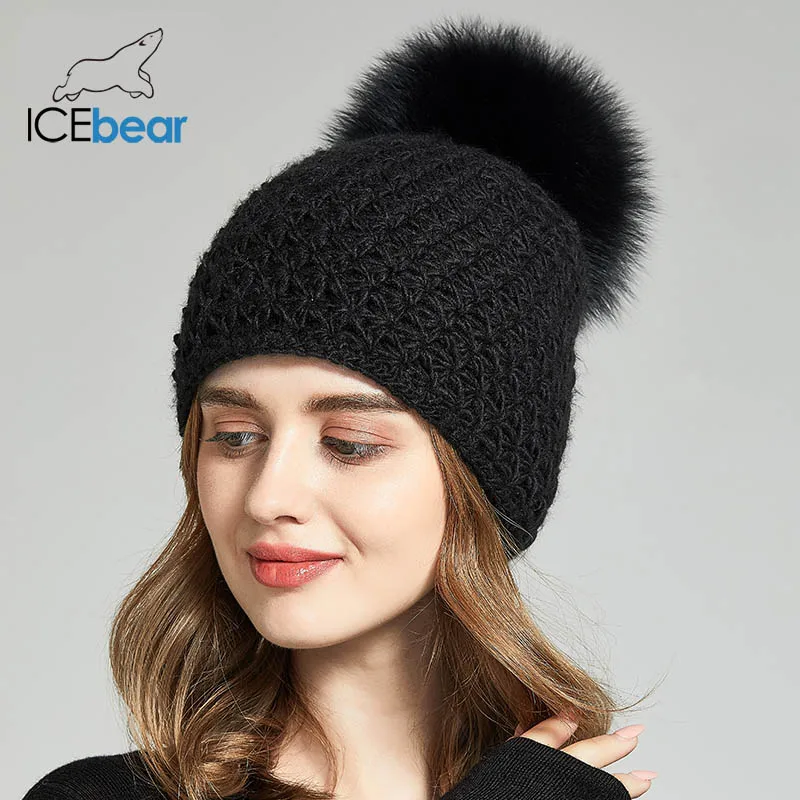 ICEbear Женские шапки для зимы, имитация шерсти, толстые шапки для женщин, однотонные, новые брендовые шапки E-MX18130FQ