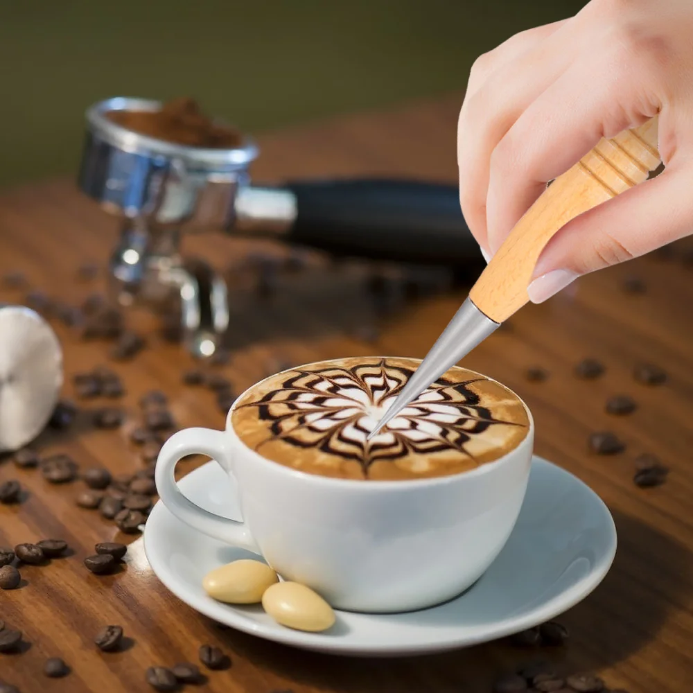 

Wood Handle Coffee Art Pen Stainless Steel Needle Coffee Art Decoration Pen