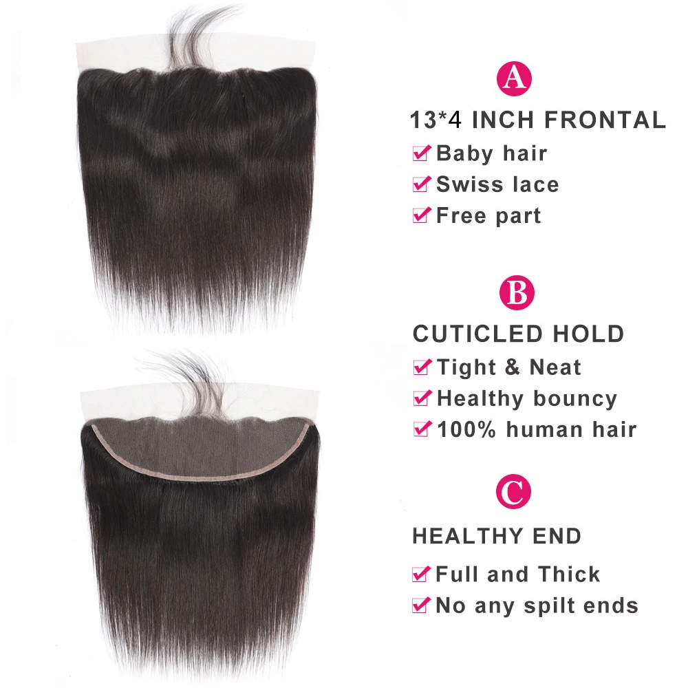 Бразильские прямые волосы на сетке Фронтальная застежка с детскими волосами 10-18