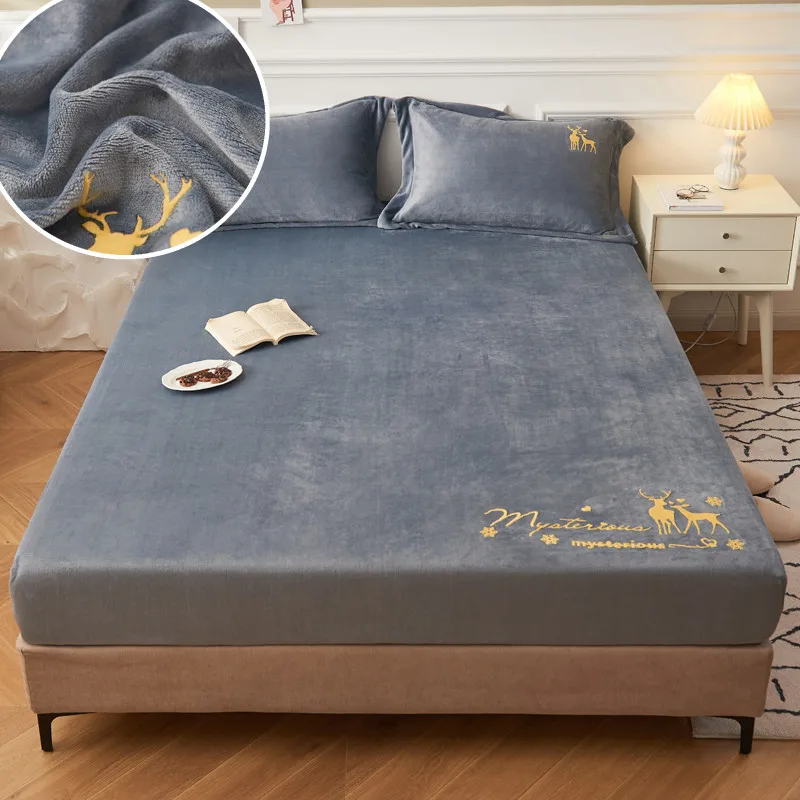 

Fitted Sheets Bedsheet Queen King Bed Sheet Mattress Cover Velvet Bed Linens No Pillowcase Luxury Style Winter Warm Bedspread