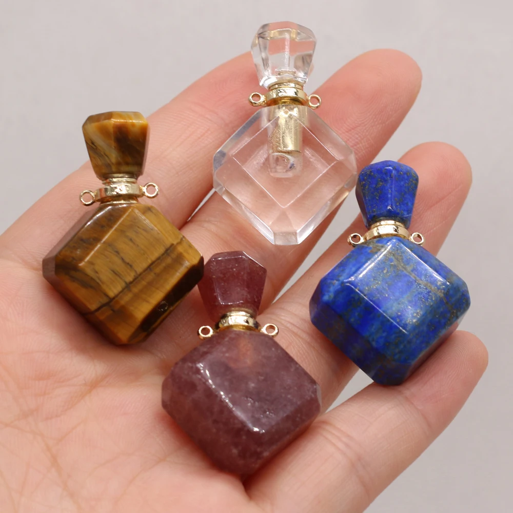 

Natural Tiger Eye Stone Lapis Lazuli Strawberry Quartz Perfume Bottle Pendant 15x35mm for Jewelry Making Necklace Accessories
