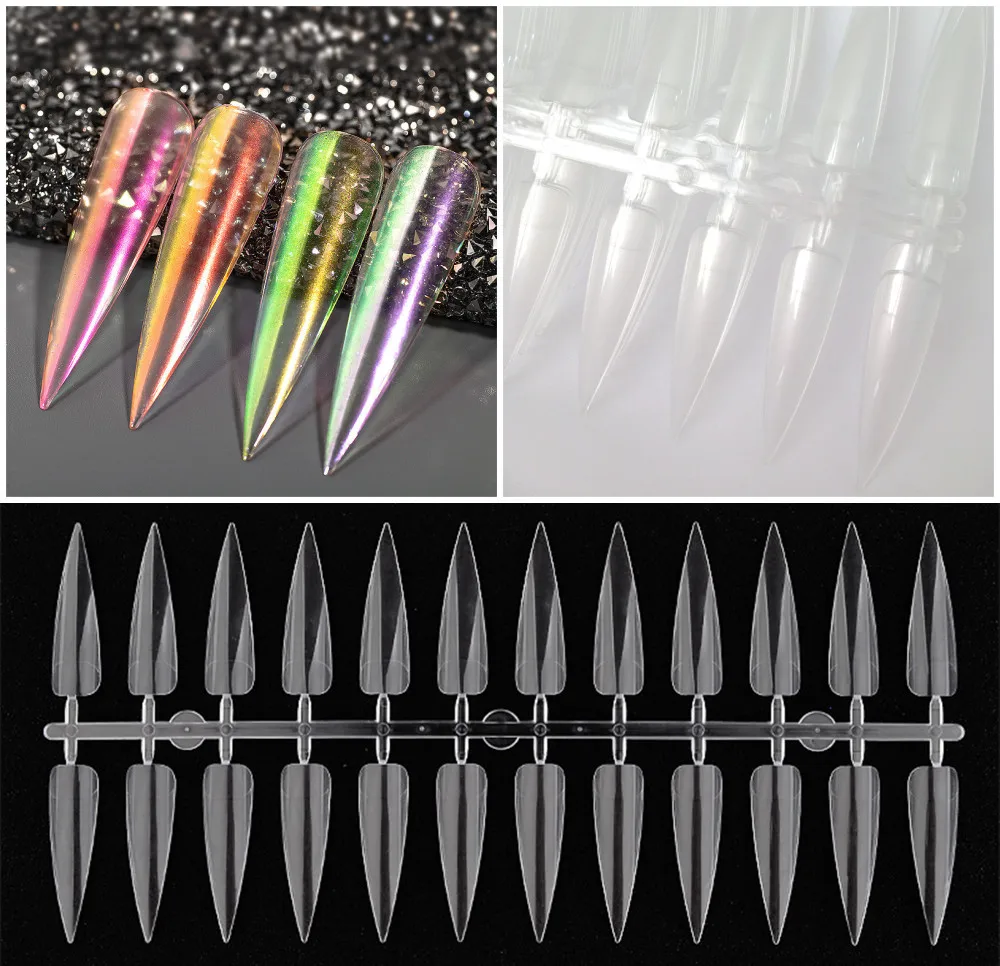 

24 шт., блестящие накладные ногти, натуральные белые накладные ногти-стилеты для ногтей, полное покрытие, советы для самостоятельного маникю...