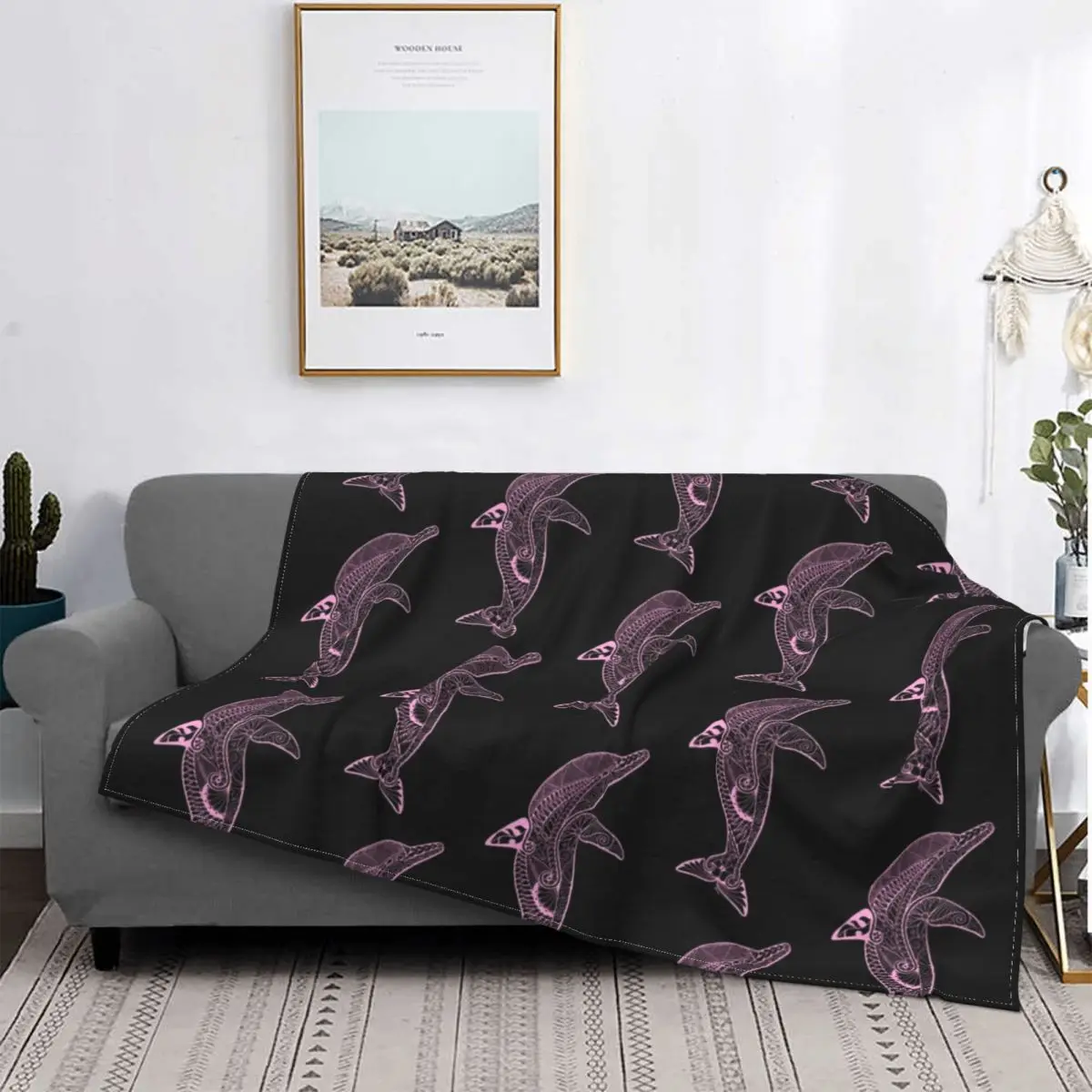 

Copy Of Tribal Polynesian Dolphin, In Pink Blankets Flannel Warm Throw Blankets Sofa Throw Blanket Couch Bedding Travel Throws