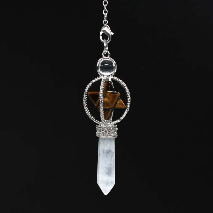 Tiger Eye Stone Крафт-бусы покрытый серебром натуральный Меркаба дюбсинг лечебный Кристал, кварц рейки Аметист лазурит тигровый глаз маятниковая подвеска - Окраска металла: Tiger Eye Stone
