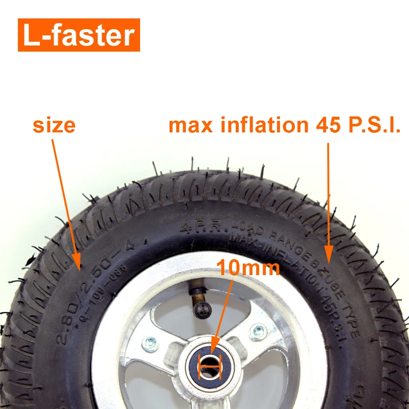 9 дюймов колесо для инвалидного кресла 226 мм E300 скутер инфляция колеса с внутренней трубой из 2,80/2,50-4 пневматические шины сплав подшипника ступицы