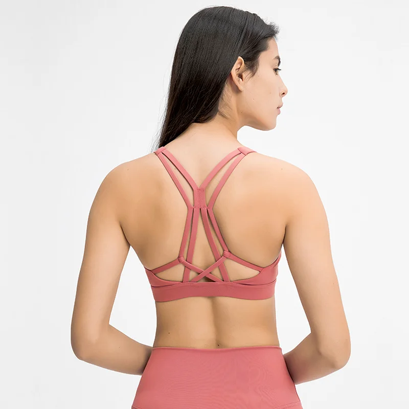 

Women Strappy Sports Bras Cross Back Medium Support Buttery Soft Yoga Bra Push Up for Workout