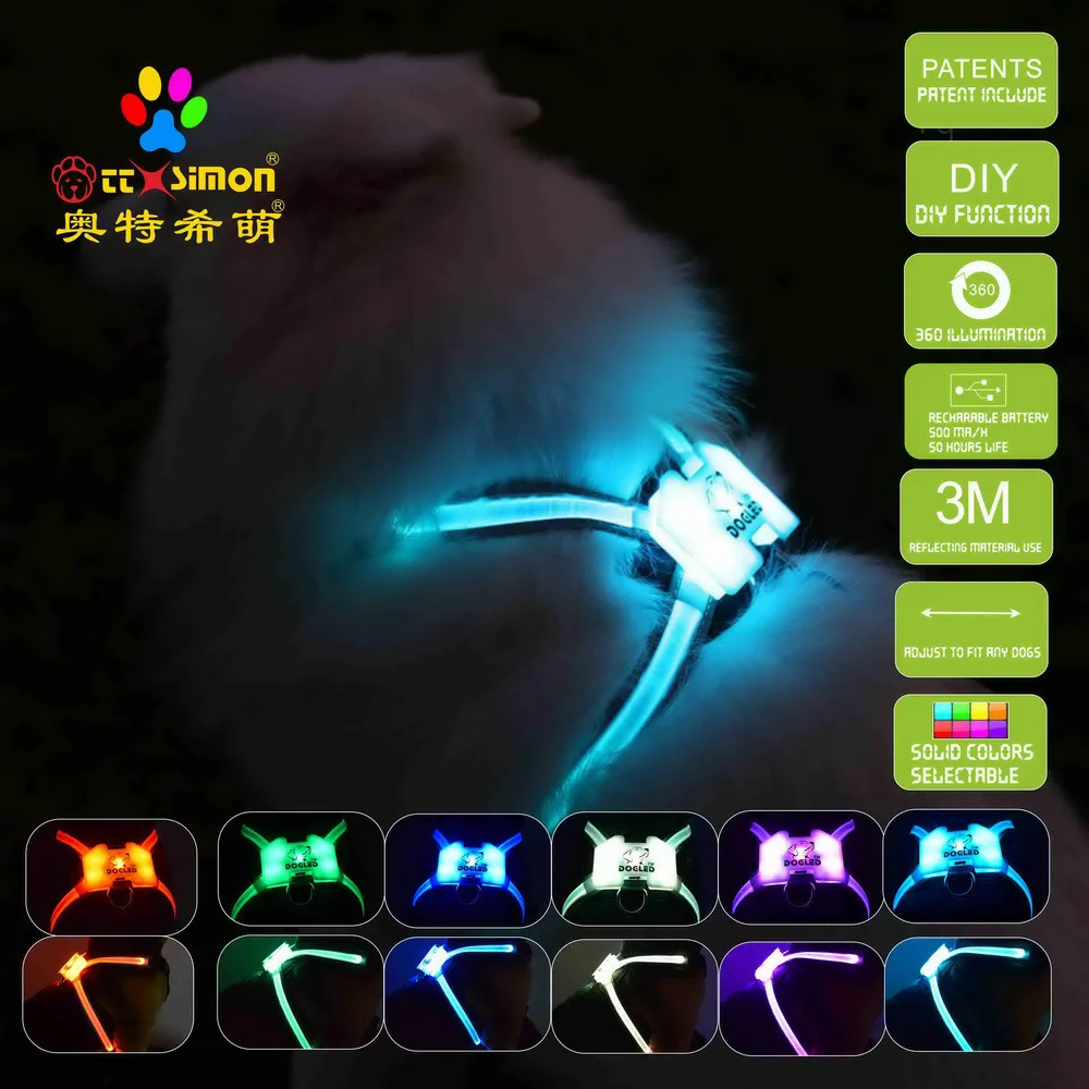 

CC Simon dogled unique products nylon led dog collar pet light up collar night Puppy Lead Pets Vest